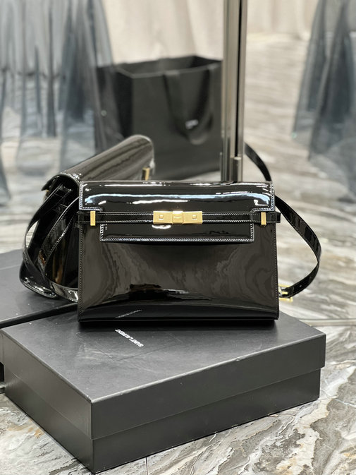 2022 Saint Laurent Manhattan Shoulder Bag in Black Patent Leather
