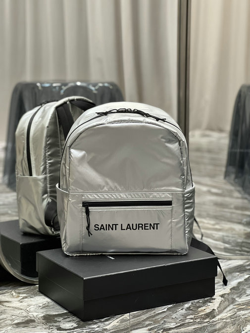 2022 Saint Laurent Nuxx Backpack in Silver/Black Nylon