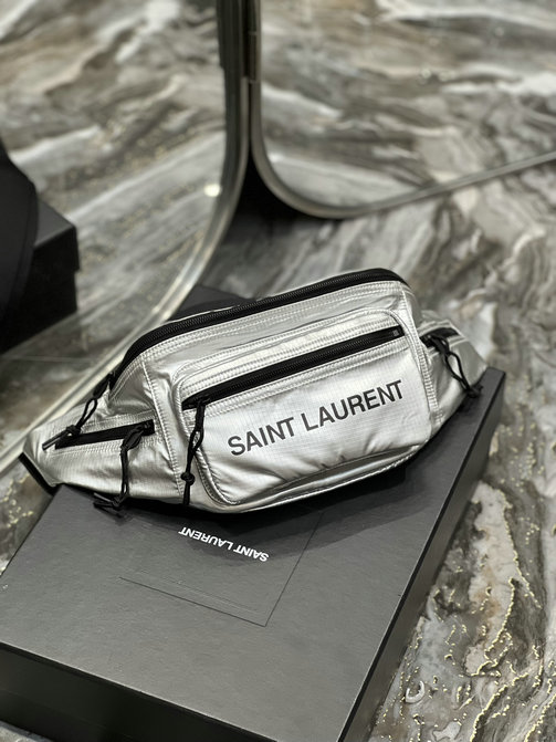 2022 Saint Laurent Nuxx Crossbody Bag in Platinum Nylon