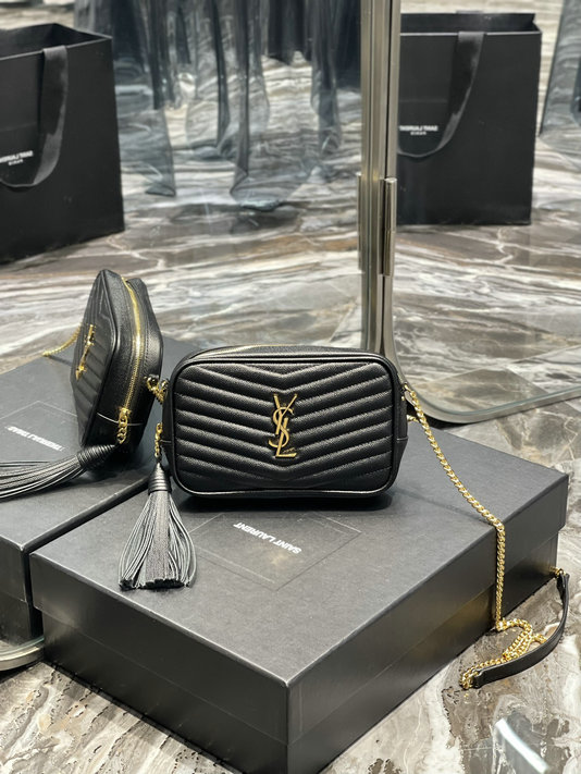 2022 Saint Laurent Lou Mini Bag in black grain de poudre embossed leather