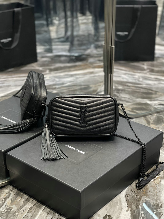 2022 Saint Laurent Lou Mini Bag in black grain de poudre leather