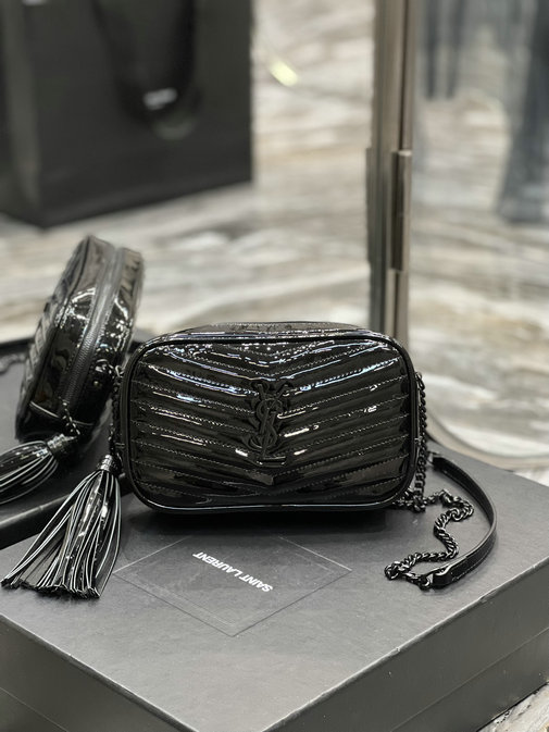 2022 Saint Laurent Lou Mini Bag in black patent leather