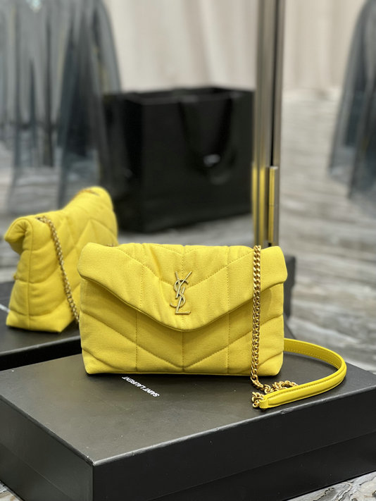 2022 Saint Laurent Puffer Toy Bag in jaune citron canvas and smooth leather