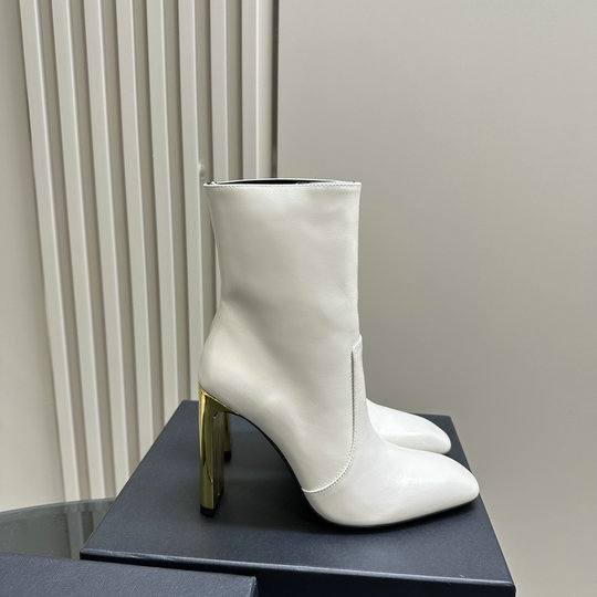 2023 Saint Laurent Auteuil Booties in White Leather