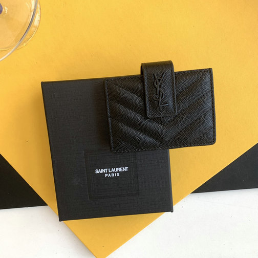 2023 Saint Laurent Cassandre Matelassé Business Card Case in grain de poudre embossed leather