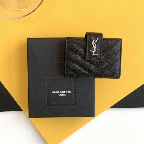 2023 Saint Laurent Cassandre Matelassé Business Card Case grain de poudre embossed leather