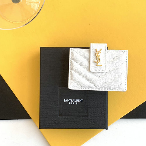 2023 Saint Laurent Cassandre Matelassé Business Card Case in blanc vintage grain de poudre embossed leather - Click Image to Close