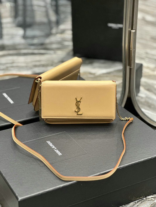 2023 Saint Laurent Cassandre Phone Holder with strap beige smooth leather - Click Image to Close