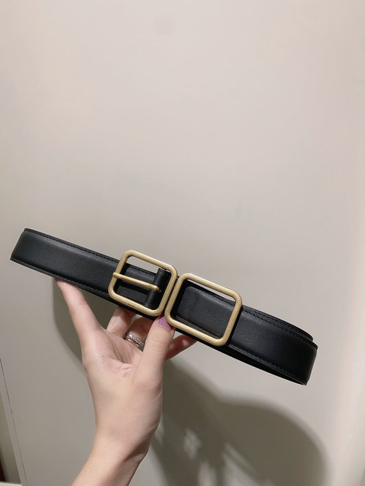 2023 Saint Laurent Double Buckle Belt in Black Smooth Leather