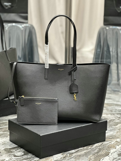 2023 Saint Laurent E/W Shopping Bag in Black Leather