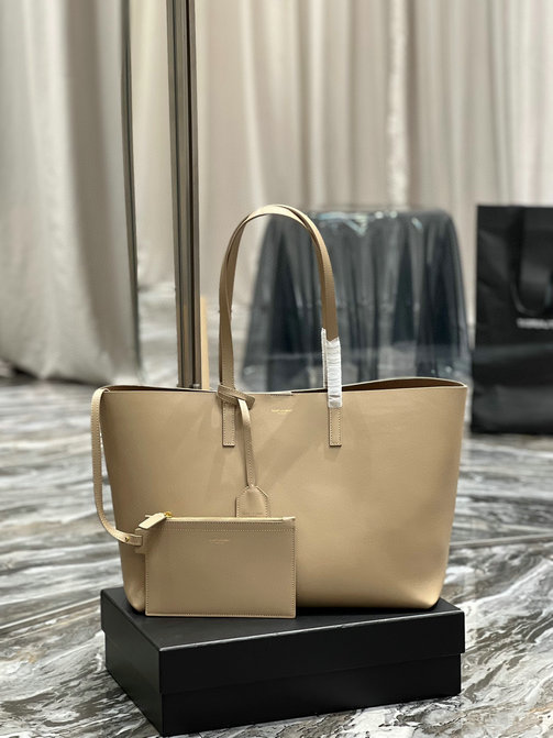 2023 Saint Laurent E/W Shopping Bag in Beige Leather