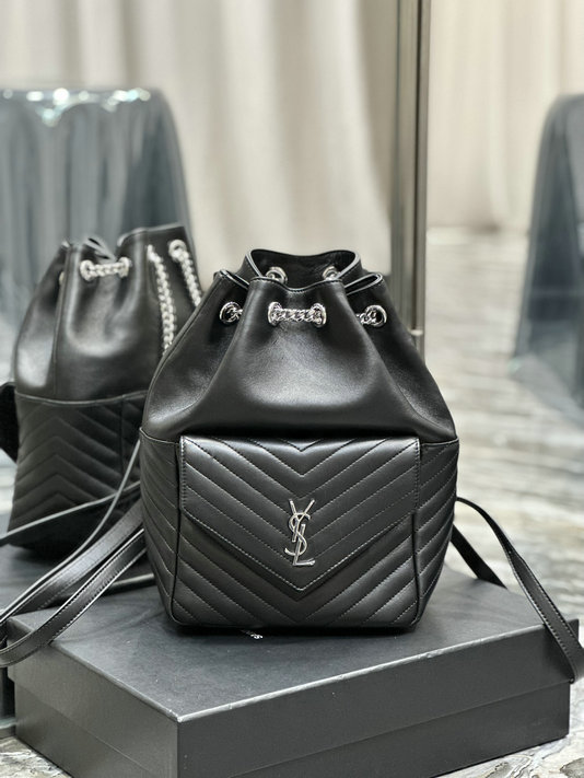 2023 Saint Laurent Joe Backpack in Black Leather with silver-toned hardware