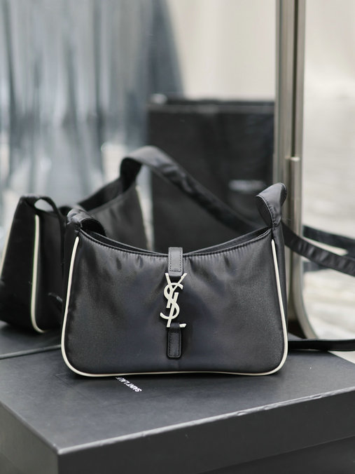 2023 Saint Laurent Le 5 à 7 Crossbody Bag in Black and White Econyl® Regenerated Nylon