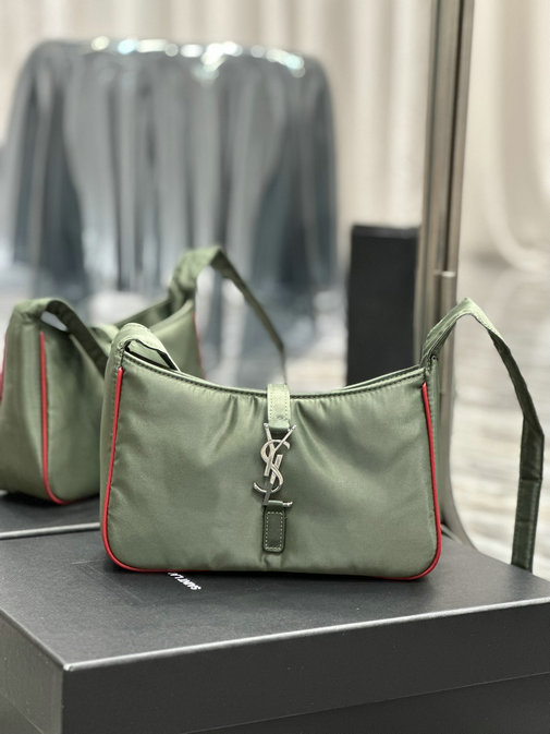 2023 Saint Laurent Le 5 à 7 Crossbody Bag in Green and Red Econyl® Regenerated Nylon - Click Image to Close