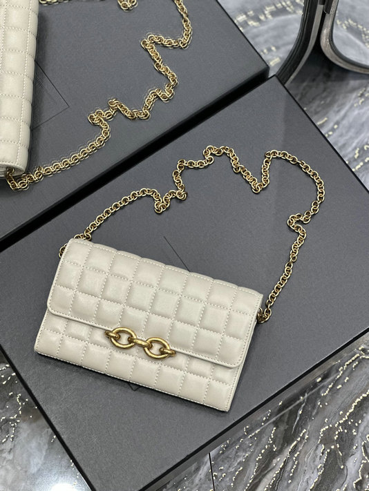 2023 Saint Laurent Le Maillon Chain Wallet in Blanc Vintage Quilted Leather