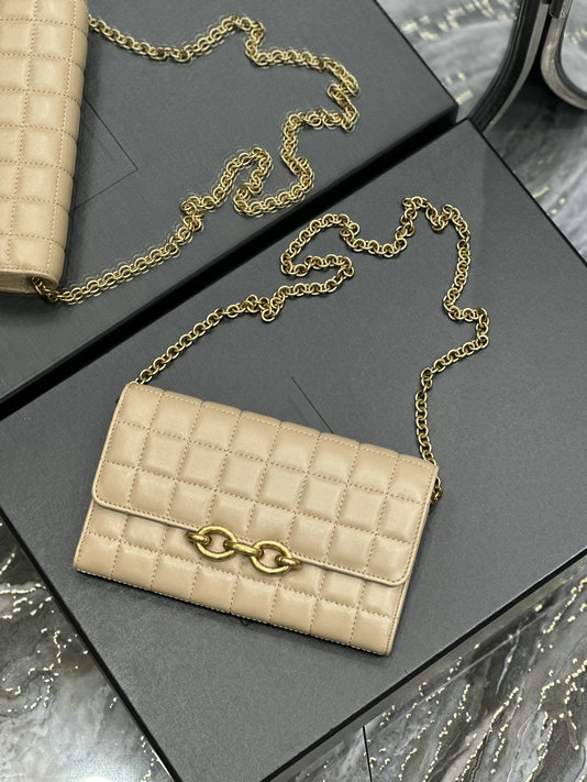 2023 Saint Laurent Le Maillon Chain Wallet in Beige Quilted Leather
