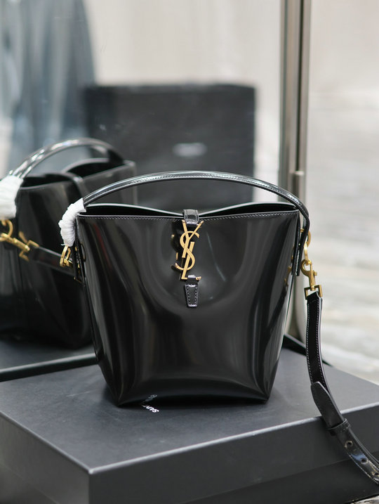 2023 Saint Laurent Le 37 Small Bucket Bag in Black Patent Leather