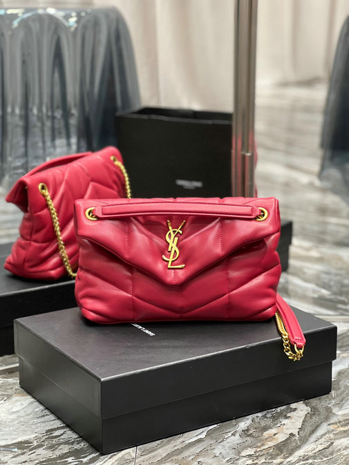 2023 Saint Laurent Loulou Puffer Small Bag in red quilted lambskin leather