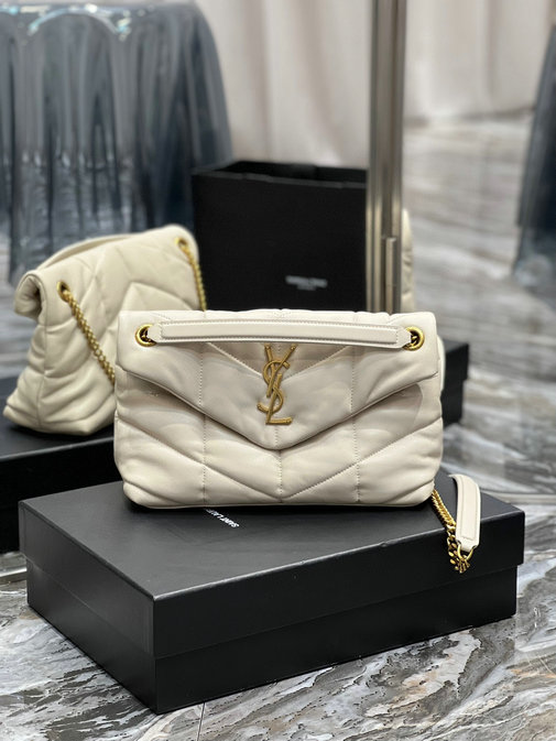 2023 Saint Laurent Loulou Puffer Small Bag in blanc vintage quilted lambskin leather