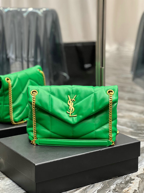 2023 Saint Laurent Loulou Puffer Small Bag in green quilted lambskin leather