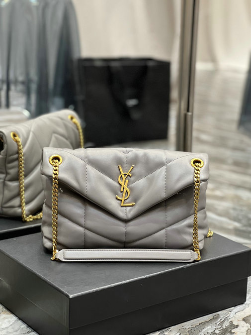 2023 Saint Laurent Loulou Puffer Small Bag in grey quilted lambskin leather