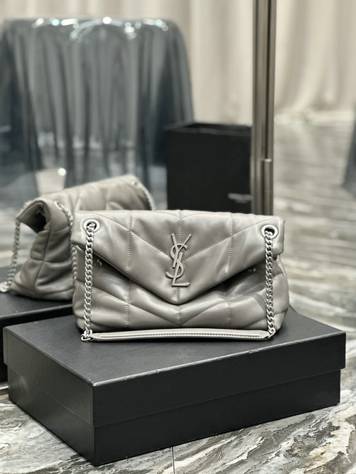 2023 Saint Laurent Loulou Puffer Small Bag in grey with silver metal hardware