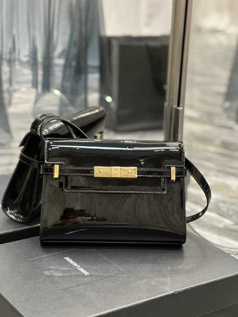 2023 Saint Laurent Manhattan Small Shoulder Bag in Black Patent Leather
