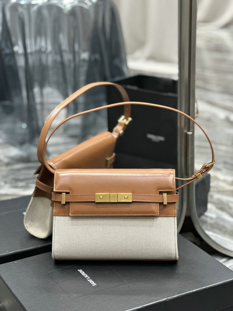 2023 Saint Laurent Manhattan Small Shoulder Bag in Canvas and Leather