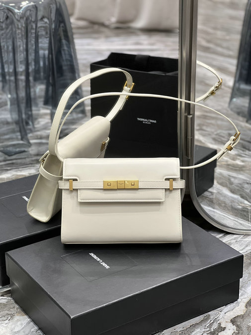 2023 Saint Laurent Manhattan Small Shoulder Bag in Blanc Vintage Leather - Click Image to Close