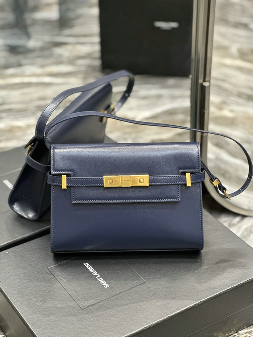 2023 Saint Laurent Manhattan Small Shoulder Bag in Blue Leather