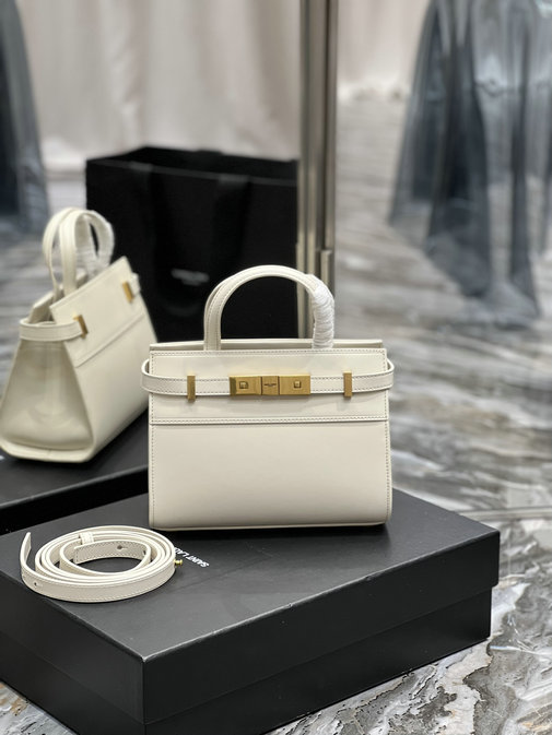 2023 Saint Laurent Manhattan Nano Bag in Blanc Vintage Leather