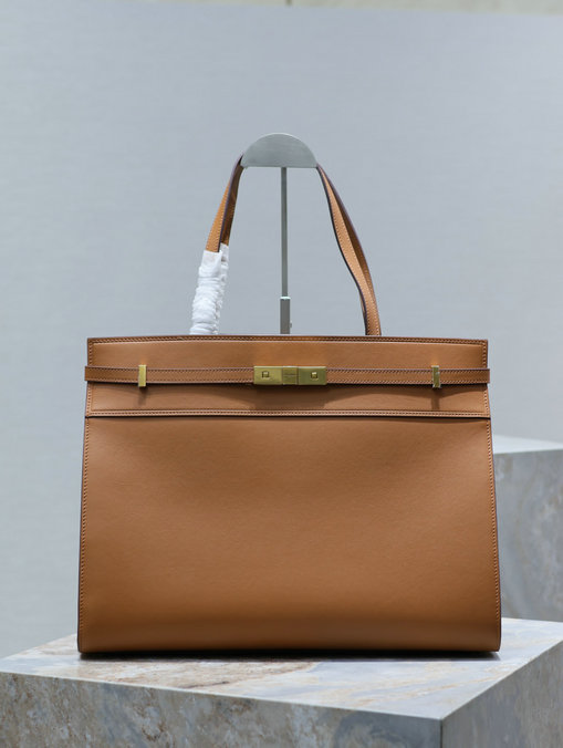 2023 Saint Laurent Manhattan Shopping Tote Bag in caramel leather