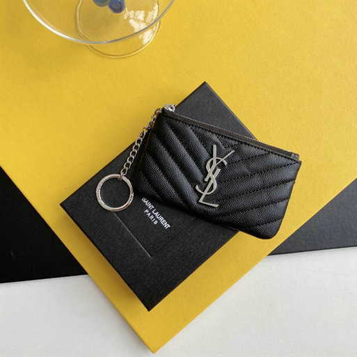 2023 Saint Laurent Cassandre Matelassé Key Pouch in black grain de poudre embossed leather
