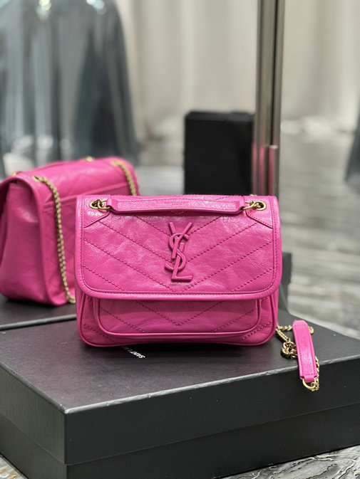 2023 Saint Laurent Niki Baby Chain Bag in Rose Glow Crinkled Lambskin - Click Image to Close