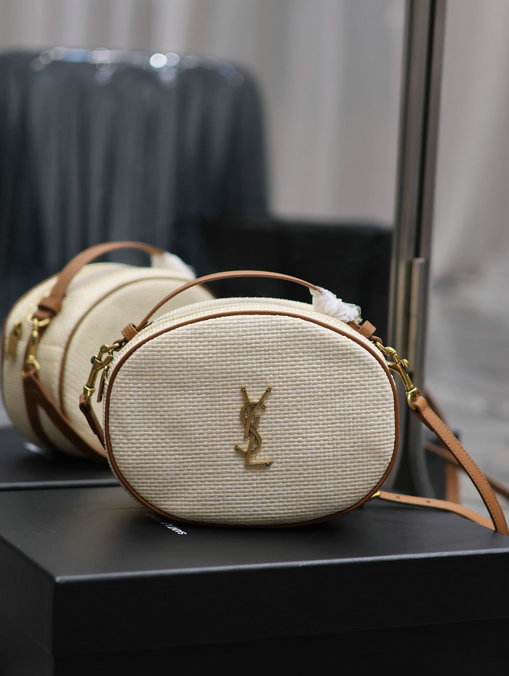 2023 Saint Laurent Camera Bag in Raffia and Vegetable-tanned Leather