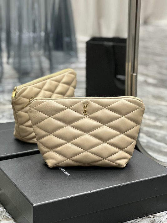 2023 Saint Laurent Sade Pouch in Beige Quilted Lambskin