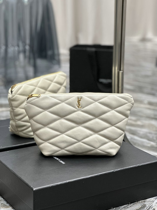 2023 Saint Laurent Sade Pouch in Blanc Vintage Quilted Lambskin