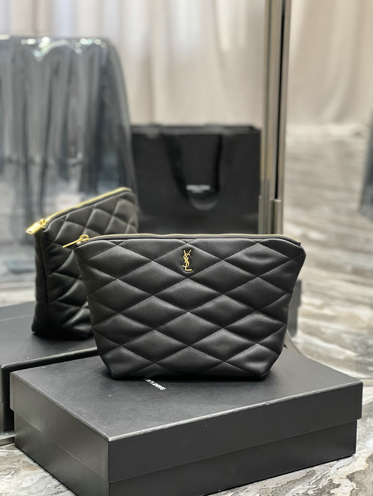 2023 Saint Laurent Sade Pouch in Black Quilted Lambskin