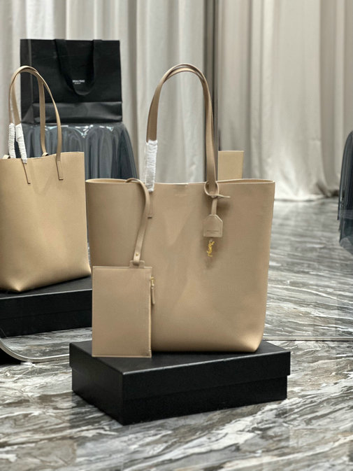 2023 Saint Laurent N/S Shopping Tote Bag in Beige Leather