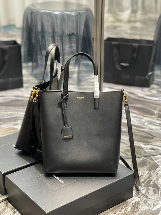 2023 Saint Laurent N/S Shopping Toy Bag in Black Leather