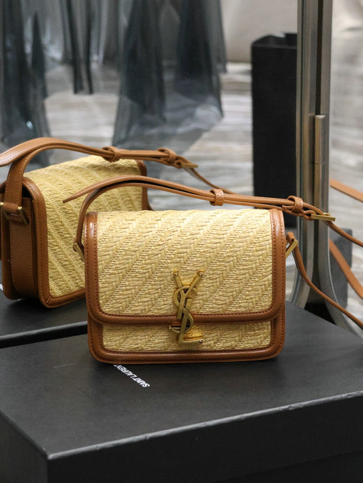 2023 Saint Laurent Solferino Small Satchel in raffia and vegetable-tanned leather