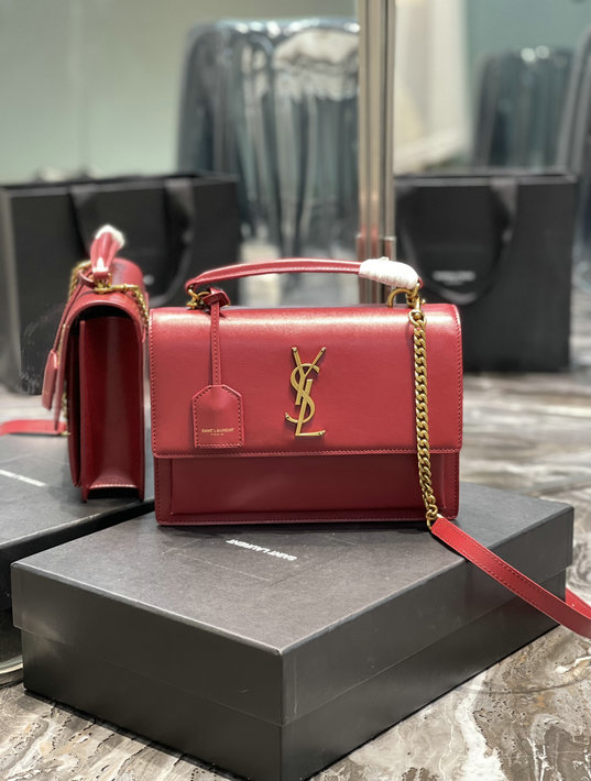 2023 Saint Laurent Sunset Top Handle in Red Leather