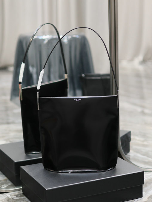 2023 Saint Laurent Suzanne Rigid Shoulder Bag in Black Shiny Leather
