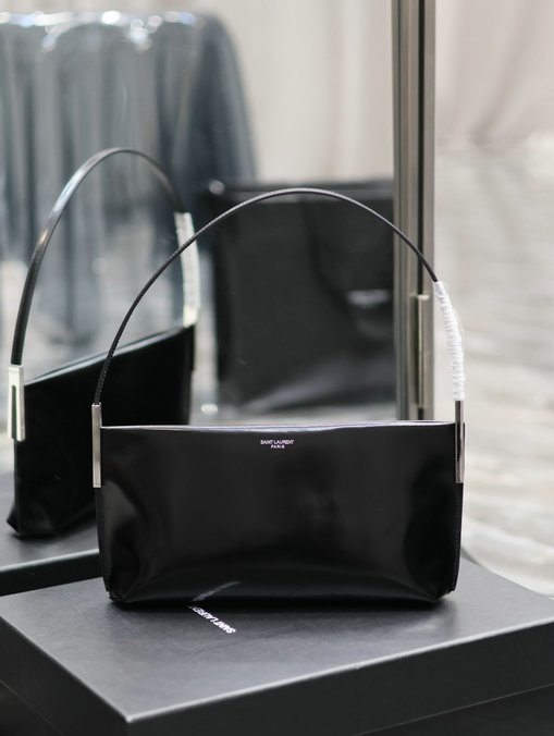 2023 Saint Laurent Suzanne Small Rigid Shoulder Bag in Black Shiny Leather