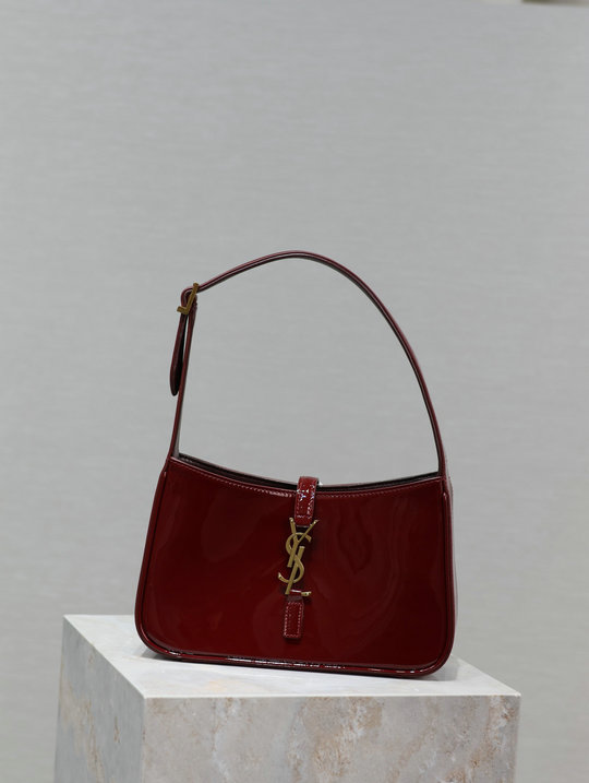 2023 Saint Laurent Le 5 à 7 Hobo Bag in burgundy patent leather