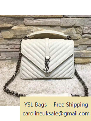 2016 Saint Laurent 392737 Classic Medium Monogram College Bag in Natural Lambskin White
