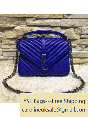 2016 Saint Laurent 392737 Classic Medium Monogram College Bag in Natural Lambskin Royal Blue