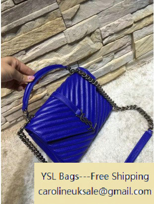 2016 Saint Laurent 392737 Classic Medium Monogram College Bag in Natural Lambskin Royal Blue - Click Image to Close