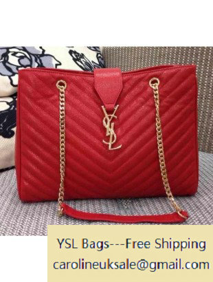 Saint Laurent Cassandre Chain-Strap Matelasse Shopper Bag red