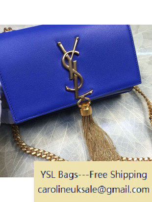 2015 Saint Laurent Classic Small Monogram Tassel Satchel 354120 in Smooth Calfskin Royal Blue - Click Image to Close